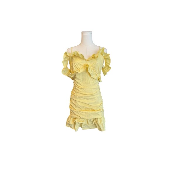 Revolve Lovers + Friends Mini Dress M Daffodil Ruched Ruffle Donna Cut Out - Picture 2 of 9